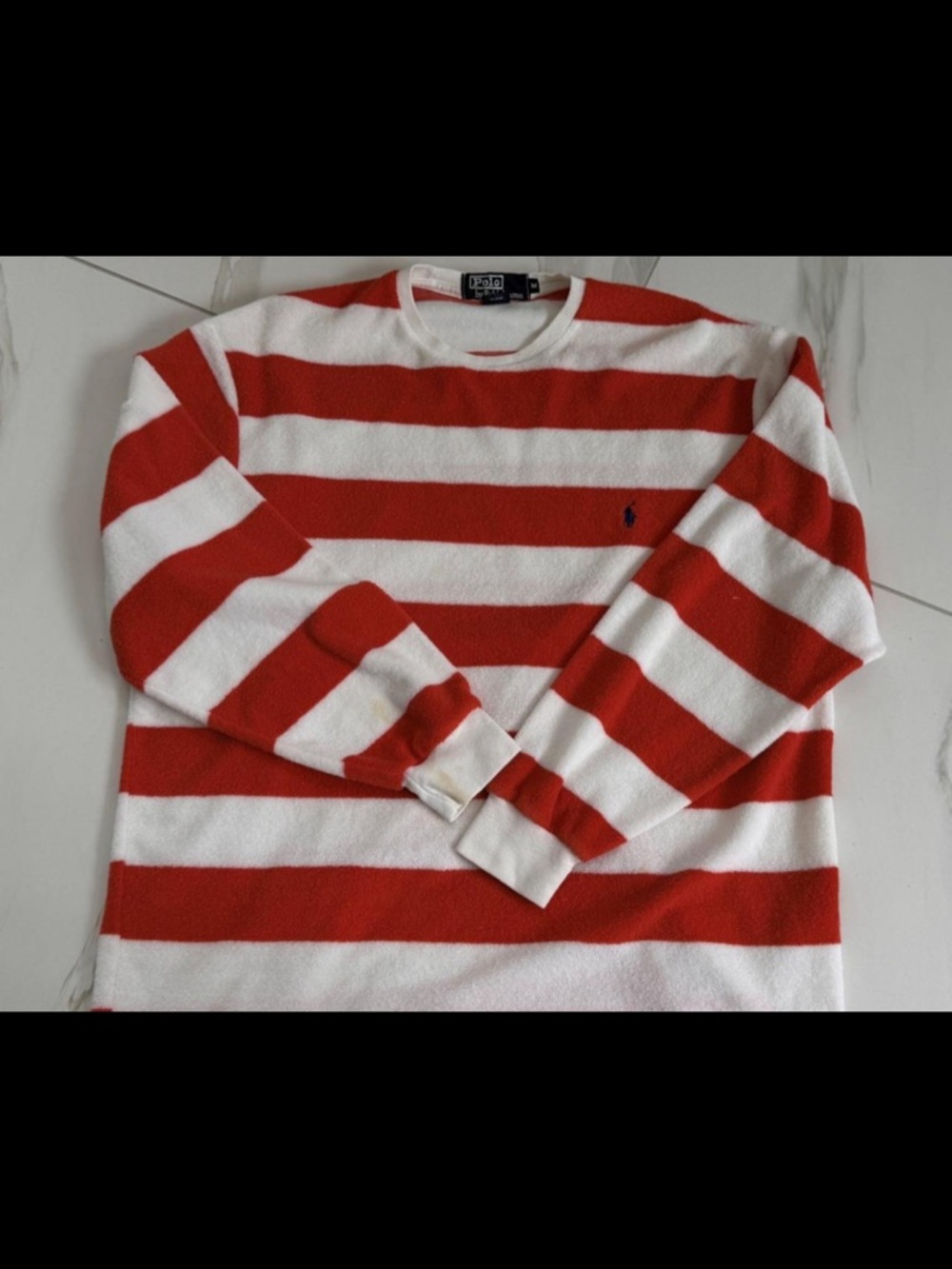 Vintage Polo Ralph Lauren Terry Cloth Striped Crewneck Sweatshirt Red/White 80s